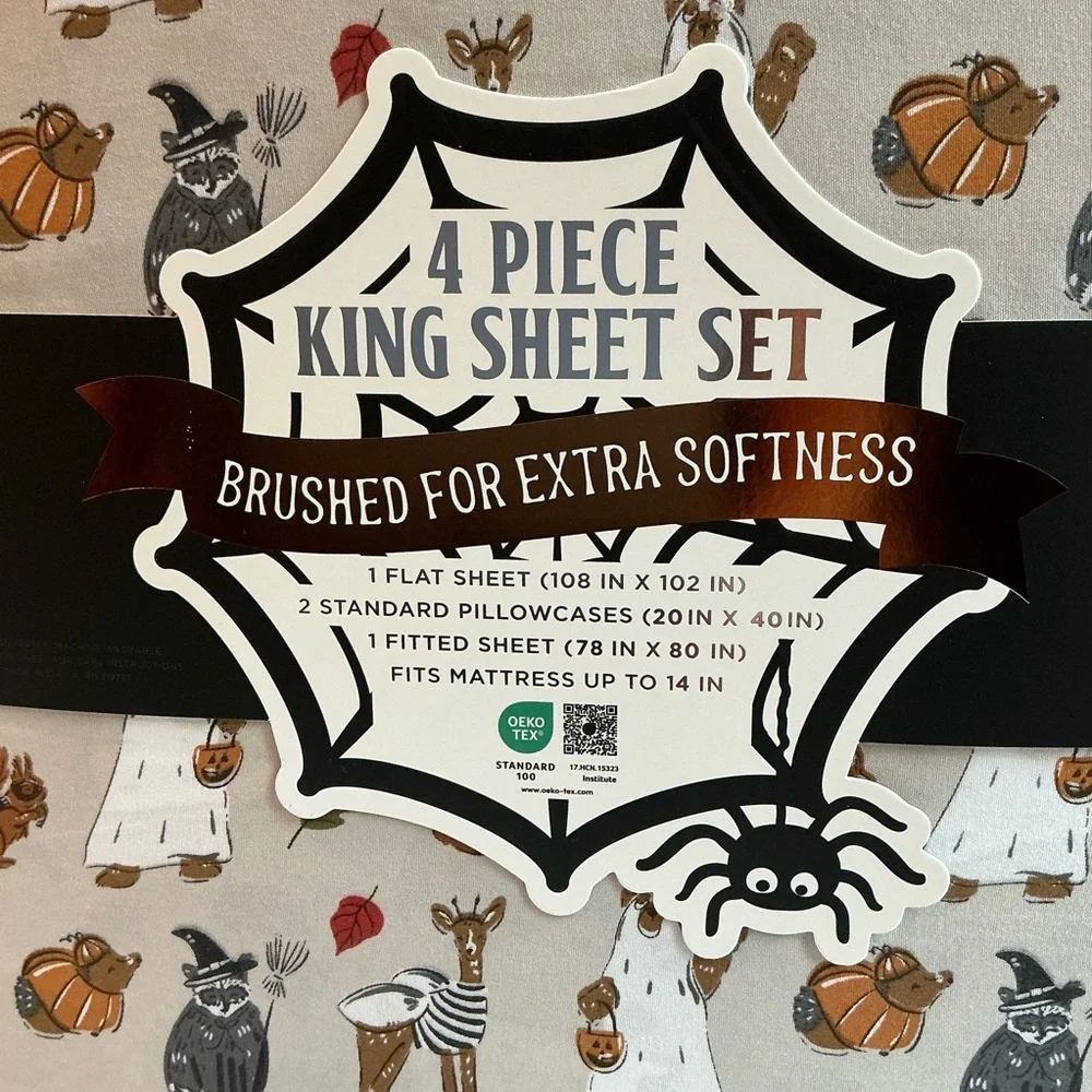ENVOGUE 4Pc King Size Halloween Forest Critters Sheet Set